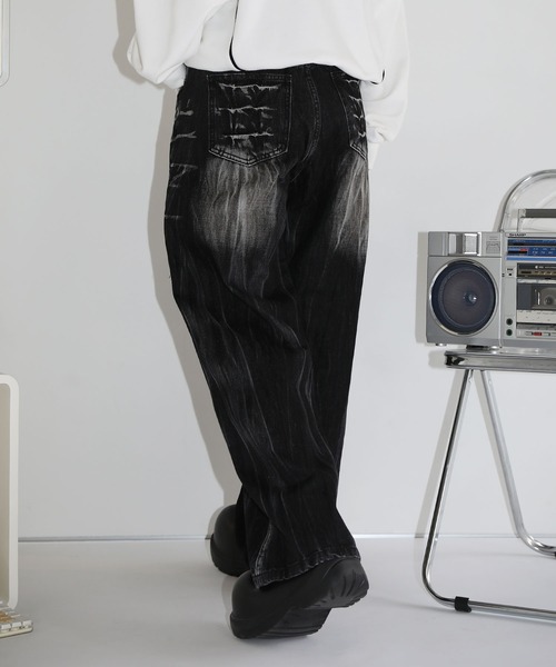 MSG/ヴィンテージ加工ワイドストレートバギーフィットブラストデニム（デニムパンツ）｜MSG（エムエスジー）