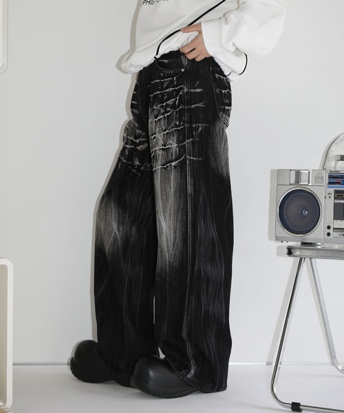 MSG/ヴィンテージ加工ワイドストレートバギーフィットブラストデニム（デニムパンツ）｜MSG（エムエスジー）