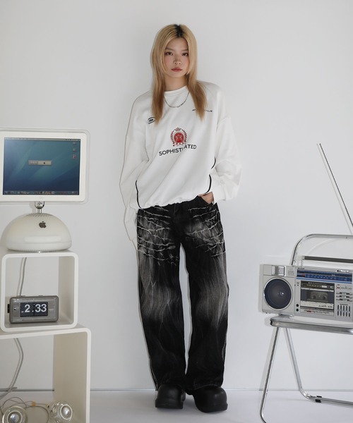 MSG/ヴィンテージ加工ワイドストレートバギーフィットブラストデニム（デニムパンツ）｜MSG（エムエスジー）