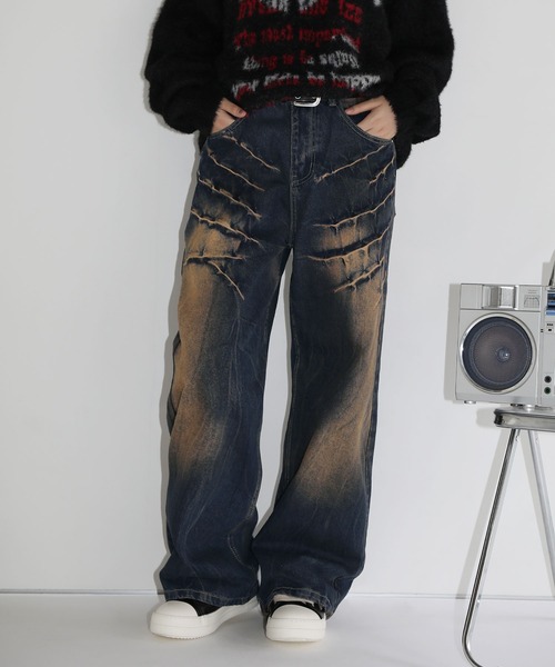 MSG/ヴィンテージ加工ワイドストレートバギーフィットブラストデニム（デニムパンツ）｜MSG（エムエスジー）