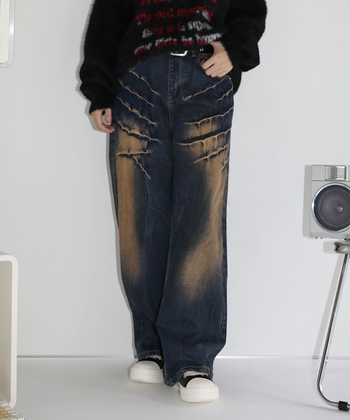 MSG/ヴィンテージ加工ワイドストレートバギーフィットブラストデニム（デニムパンツ）｜MSG（エムエスジー）