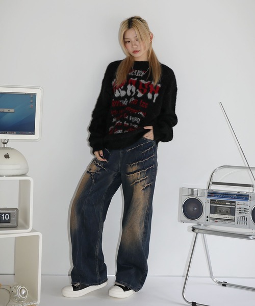 MSG/ヴィンテージ加工ワイドストレートバギーフィットブラストデニム（デニムパンツ）｜MSG（エムエスジー）