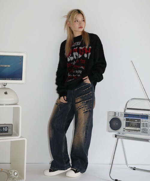 MSG/ヴィンテージ加工ワイドストレートバギーフィットブラストデニム（デニムパンツ）｜MSG（エムエスジー）