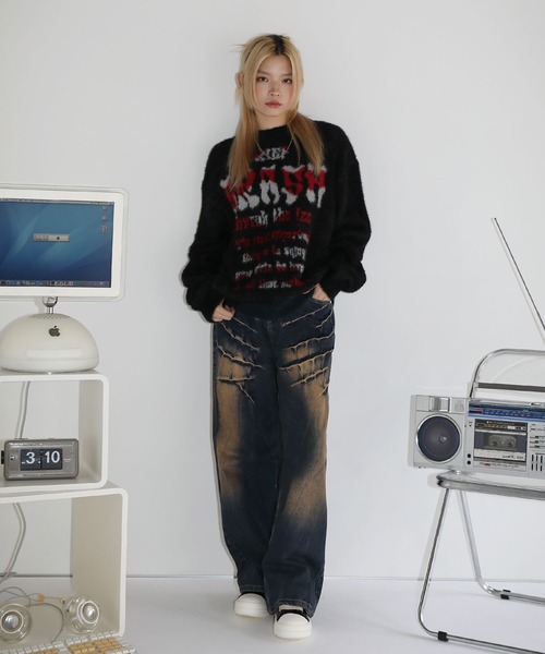 MSG/ヴィンテージ加工ワイドストレートバギーフィットブラストデニム（デニムパンツ）｜MSG（エムエスジー）