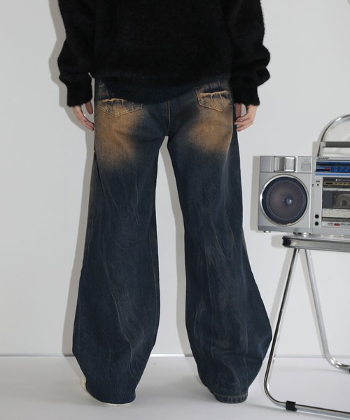 MSG/ヴィンテージ加工ワイドストレートバギーフィットブラストデニム（デニムパンツ）｜MSG（エムエスジー）