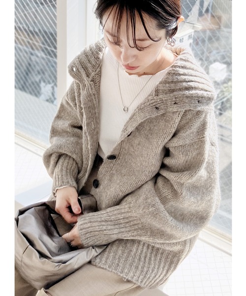 reca(レカ)の「ミックスカルバンスタンドカーディガン(カーディガン/ボレロ・レディース・ブラウン/ベージュ系その他/グレー・M)」の2枚目の写真
