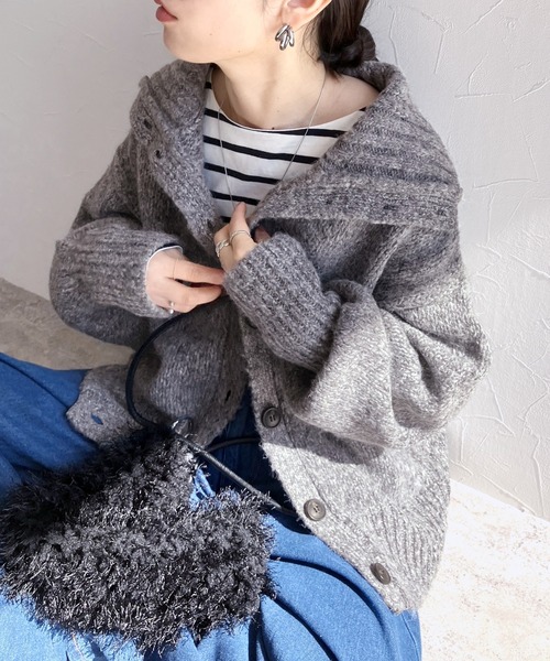 reca(レカ)の「ミックスカルバンスタンドカーディガン(カーディガン/ボレロ・レディース・ブラウン/ベージュ系その他/グレー・M)」の11枚目の写真