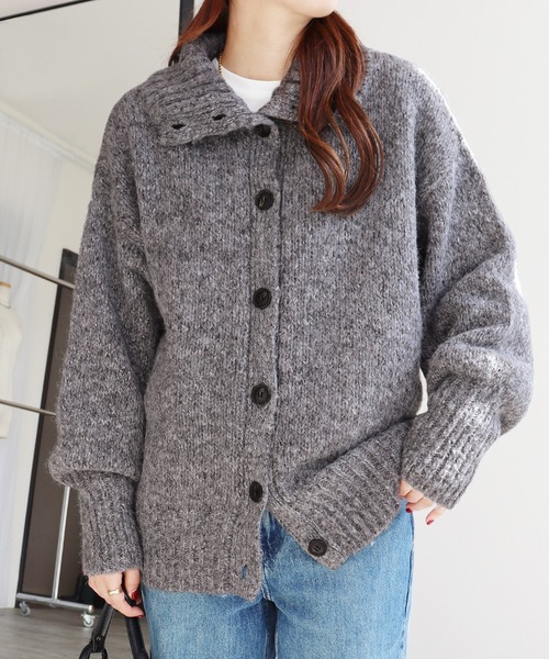 reca(レカ)の「ミックスカルバンスタンドカーディガン(カーディガン/ボレロ・レディース・ブラウン/ベージュ系その他/グレー・M)」の14枚目の写真