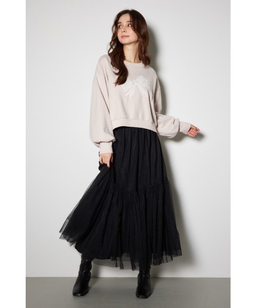 rienda(リエンダ)の「レースリボンモチーフスウェットトップス 春服 秋服 トレーナー(スウェット・レディース・ブラック/グレー/ピンク・FREE)」の6枚目の写真