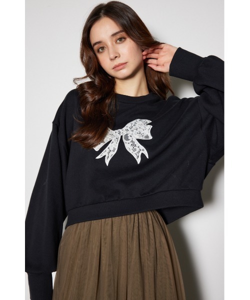 rienda(リエンダ)の「レースリボンモチーフスウェットトップス 春服 秋服 トレーナー(スウェット・レディース・ブラック/グレー/ピンク・FREE)」の10枚目の写真