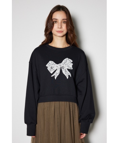 rienda(リエンダ)の「レースリボンモチーフスウェットトップス 春服 秋服 トレーナー(スウェット・レディース・ブラック/グレー/ピンク・FREE)」の13枚目の写真