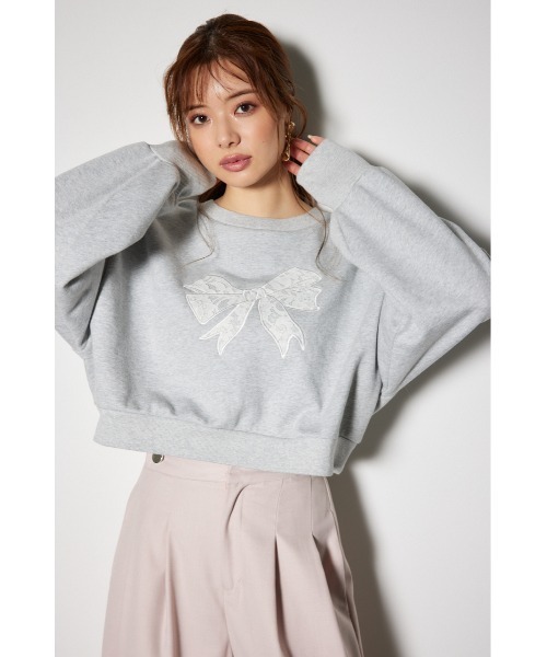 セール】レースリボンモチーフスウェットトップス 春服 秋服