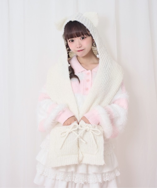 Honey Cinnamon(ハニーシナモン)の「みみ付きマフラー(マフラー・レディース・ブラック/ホワイト系その他/ピンク/ホワイト系その他2・FREE)」の2枚目の写真