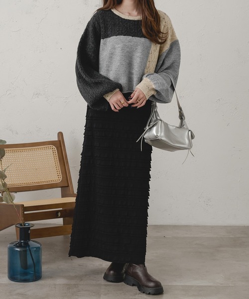 Ambre Neige(アンブルネージュ)の「パッチワークケーブルニット/WEB/EC限定商品(ニット/セーター・レディース・グレー系その他/ピンク系その他・FREE)」の12枚目の写真