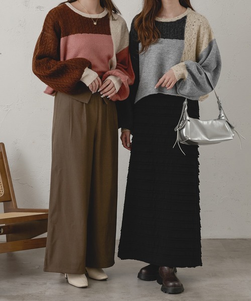 Ambre Neige(アンブルネージュ)の「パッチワークケーブルニット/WEB/EC限定商品(ニット/セーター・レディース・グレー系その他/ピンク系その他・FREE)」の14枚目の写真