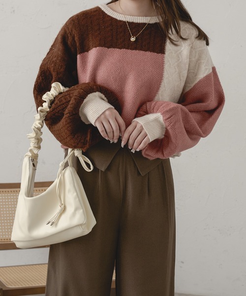 Ambre Neige(アンブルネージュ)の「パッチワークケーブルニット/WEB/EC限定商品(ニット/セーター・レディース・グレー系その他/ピンク系その他・FREE)」の21枚目の写真