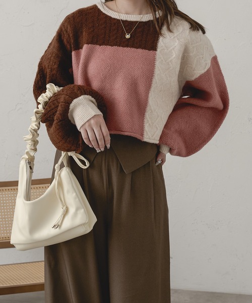 Ambre Neige(アンブルネージュ)の「パッチワークケーブルニット/WEB/EC限定商品(ニット/セーター・レディース・グレー系その他/ピンク系その他・FREE)」の22枚目の写真