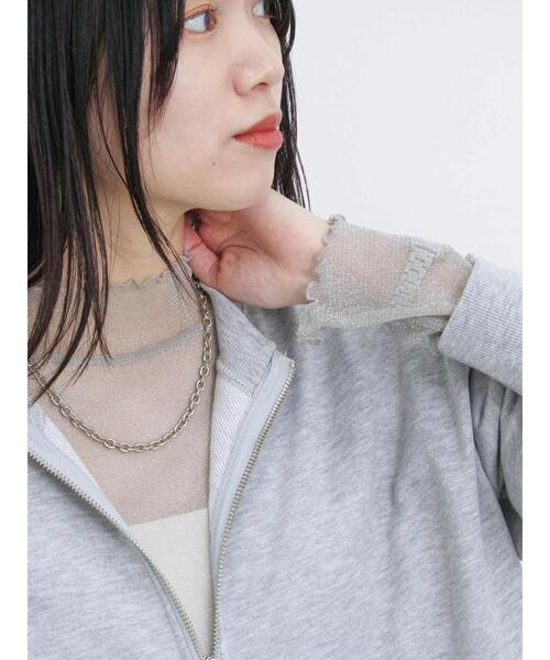 Samansa Mos2 blue（サマンサモスモスブルー）の「ラメチュールハイネックプルオーバー（Tシャツ/カットソー・レディース・キナリ/グレー/チャコールグレー・F）」の10枚目の写真