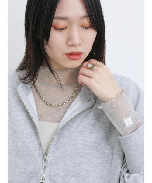 Samansa Mos2 blue（サマンサモスモスブルー）の「ラメチュールハイネックプルオーバー（Tシャツ/カットソー・レディース・キナリ/グレー/チャコールグレー・F）」の5枚目の写真