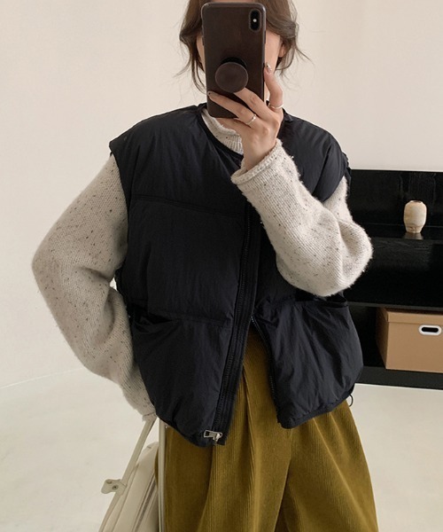 Vipoa（ヴィポア）の「ノーカラー中綿ベスト（ダウンベスト・レディース・マスタード/ブラック/ホワイト/ピンク・FREE）」の7枚目の写真