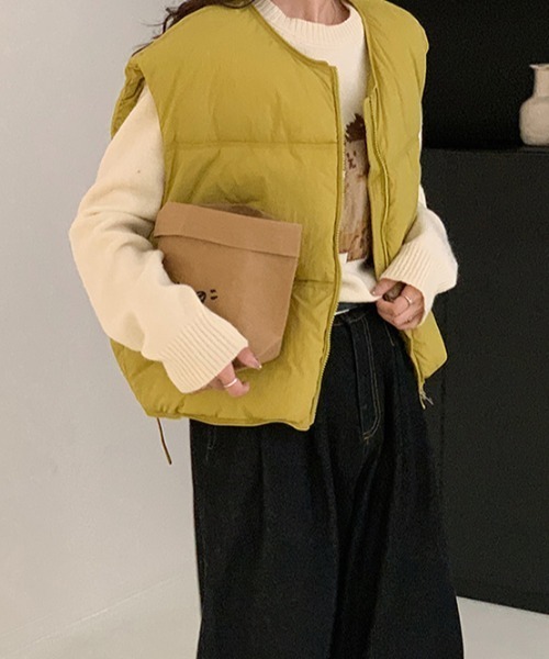 Vipoa（ヴィポア）の「ノーカラー中綿ベスト（ダウンベスト・レディース・マスタード/ブラック/ホワイト/ピンク・FREE）」の10枚目の写真