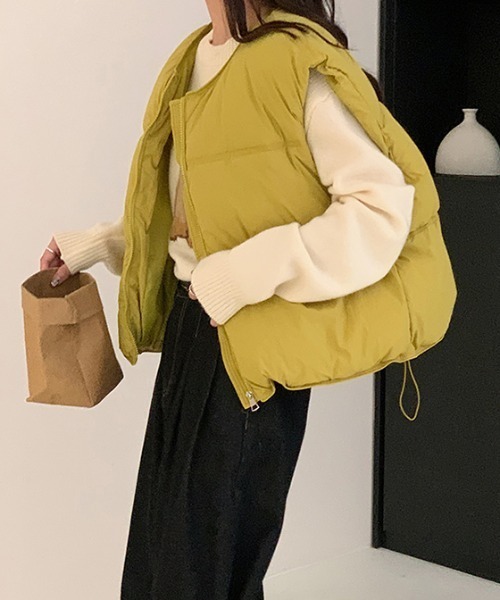 Vipoa（ヴィポア）の「ノーカラー中綿ベスト（ダウンベスト・レディース・マスタード/ブラック/ホワイト/ピンク・FREE）」の11枚目の写真