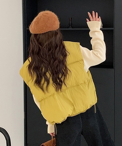 Vipoa（ヴィポア）の「ノーカラー中綿ベスト（ダウンベスト・レディース・マスタード/ブラック/ホワイト/ピンク・FREE）」の13枚目の写真