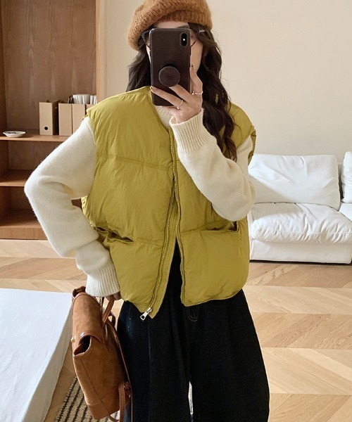 Vipoa（ヴィポア）の「ノーカラー中綿ベスト（ダウンベスト・レディース・マスタード/ブラック/ホワイト/ピンク・FREE）」の14枚目の写真