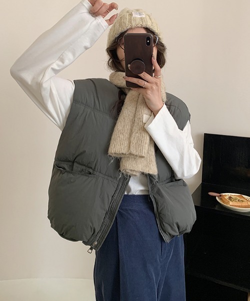 Vipoa（ヴィポア）の「ノーカラー中綿ベスト（ダウンベスト・レディース・マスタード/ブラック/ホワイト/ピンク・FREE）」の18枚目の写真