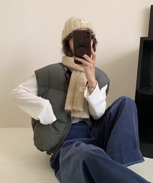 Vipoa（ヴィポア）の「ノーカラー中綿ベスト（ダウンベスト・レディース・マスタード/ブラック/ホワイト/ピンク・FREE）」の19枚目の写真