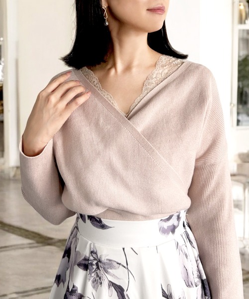 セール】レースドッキングニットトップス（ニット/セーター）｜JULIA
