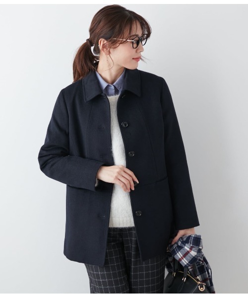 セール】ウールアンゴラベロア ショートステンカラーコート（ダウン