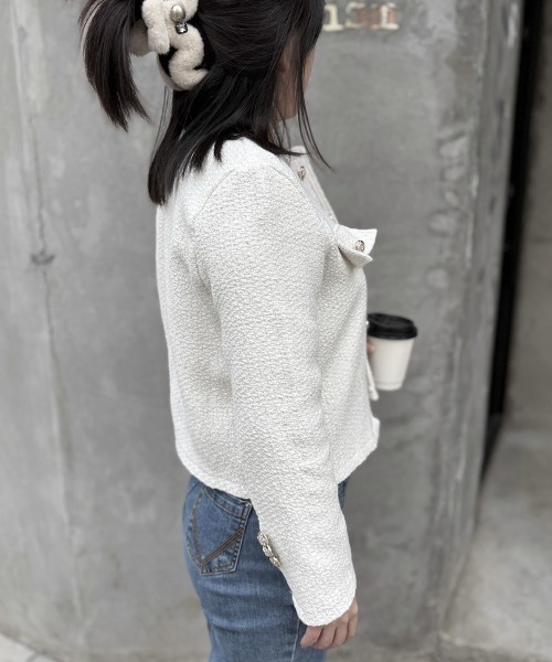 Miniministore(ミニミニストア)の「ツイード風 ジャケット レディース韓国風(ノーカラージャケット・レディース・グリーン/ベージュ/ブラック/オフホワイト/ブルー・FREE)」の22枚目の写真