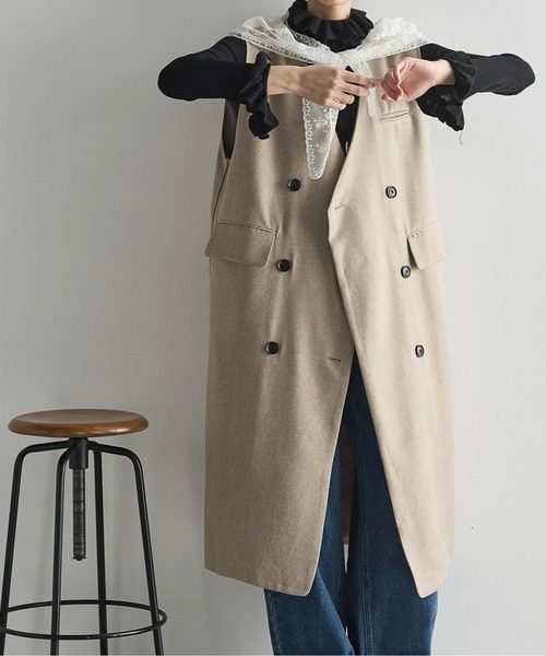 ロングドレス ブレザーワンピース ダブルブレスト 韓国系 ロングドレス コートワンピース ダブルボタン[品番：JSFW0006928