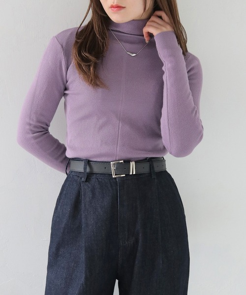 HER CLOSET（ハークローゼット）の「 【HER CLOSET】ベーシックリブタートルネックニット BASIC RIB TURTLENECK KNIT（ニット/セーター・レディース・ライトピンク/ブラック/アイボリー/チャコールグレー/グレー/オフホワイト/ライトグレー/ワインレッド/サックスブルー系/ブラウン/ラベンダー/ベージュ/ダークパープル・M）」の11枚目の写真