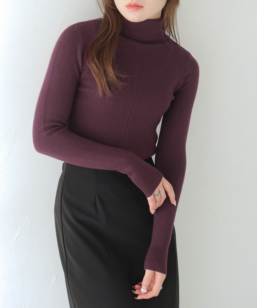 HER CLOSET（ハークローゼット）の「 【HER CLOSET】ベーシックリブタートルネックニット BASIC RIB TURTLENECK KNIT（ニット/セーター・レディース・ライトピンク/ブラック/アイボリー/チャコールグレー/グレー/オフホワイト/ライトグレー/ワインレッド/サックスブルー系/ブラウン/ラベンダー/ベージュ/ダークパープル・M）」の10枚目の写真
