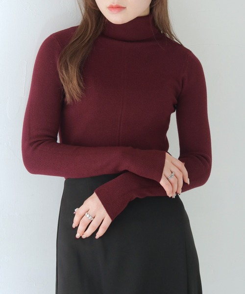 HER CLOSET（ハークローゼット）の「 【HER CLOSET】ベーシックリブタートルネックニット BASIC RIB TURTLENECK KNIT（ニット/セーター・レディース・ライトピンク/ブラック/アイボリー/チャコールグレー/グレー/オフホワイト/ライトグレー/ワインレッド/サックスブルー系/ブラウン/ラベンダー/ベージュ/ダークパープル・M）」の13枚目の写真