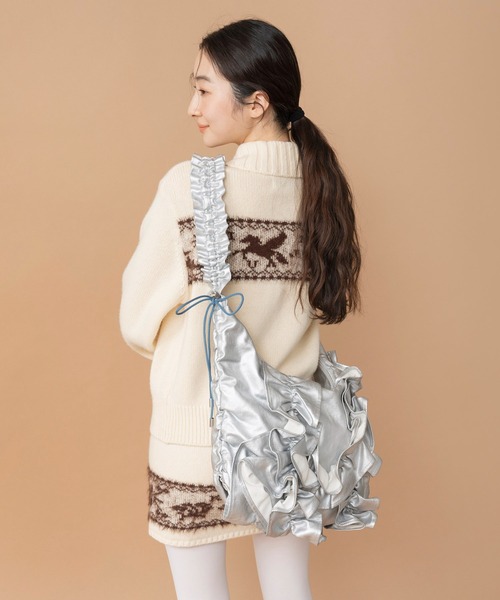 Casselini（キャセリーニ）の「Casselini(キャセリーニ)ボリュームフリルビッグショルダー（ショルダーバッグ・レディース・ブラック/シルバー/カーキ/ブルー・FREE）」の21枚目の写真