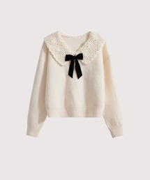 レースベビーカラーニットトップ Lace Baby Collar Knit Top
