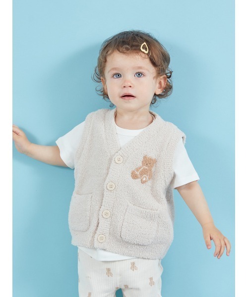 gelato pique(ジェラートピケ)の「【限定カラーあり】【BABY】パウダーベアベスト(その他ベビーウェア・キッズ・ピンク/ベージュ/ブルー・80/70)」の1枚目の写真