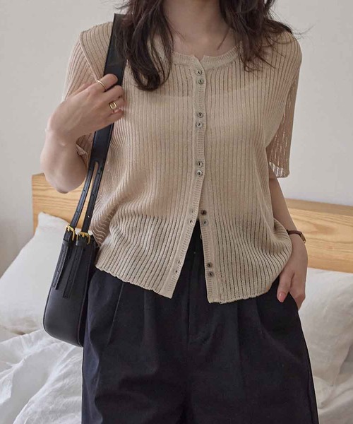 CHAN ME(チャンミ)の「シアーカーディガン(カーディガン/ボレロ・レディース・ベージュ/ブラック/ピンク・MEDIUM/X-LARGE/LARGE)」の2枚目の写真