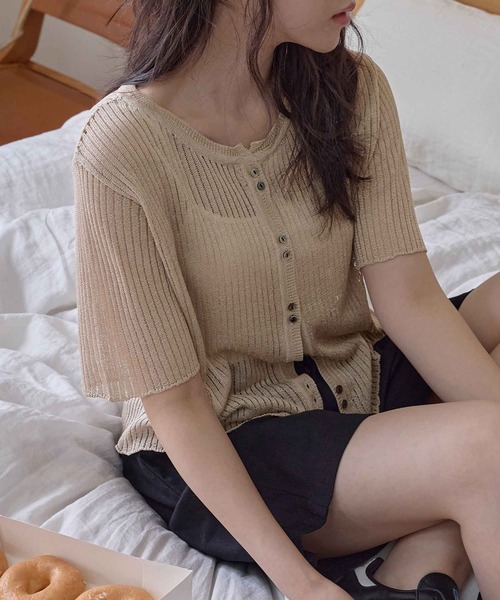 CHAN ME(チャンミ)の「シアーカーディガン(カーディガン/ボレロ・レディース・ベージュ/ブラック/ピンク・MEDIUM/X-LARGE/LARGE)」の5枚目の写真