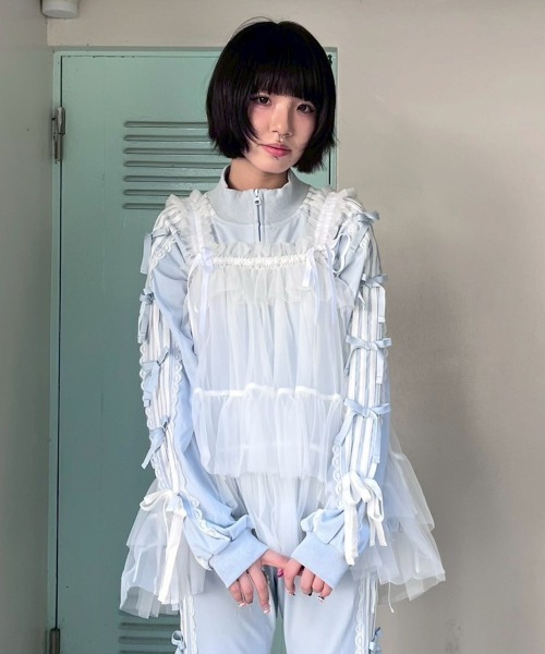 Candy Stripper(キャンディストリッパー)の「RIBBON RIBBON JERSEY ブルゾン(ブルゾン・レディース・グレー/ブラック/ライトピンク/ライトブルー・FREE)」の20枚目の写真