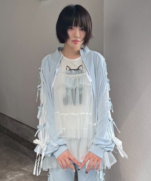 Candy Stripper(キャンディストリッパー)の「RIBBON RIBBON JERSEY ブルゾン(ブルゾン・レディース・グレー/ブラック/ライトピンク/ライトブルー・FREE)」の22枚目の写真