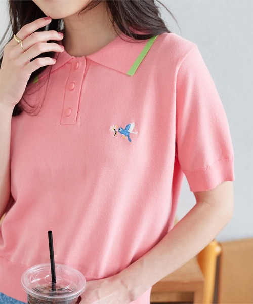 Malbon 半袖ニットトップス 刺繍入り Mサイズ 美品 KOBE LETTUCE サマーニット 半袖 レディース パフスリーブ