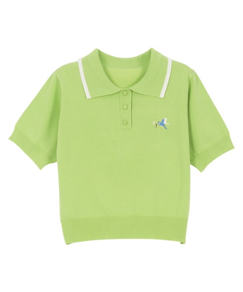 胸元刺繍バイカラーポロニットトップス（ニット/セーター）｜KOBE