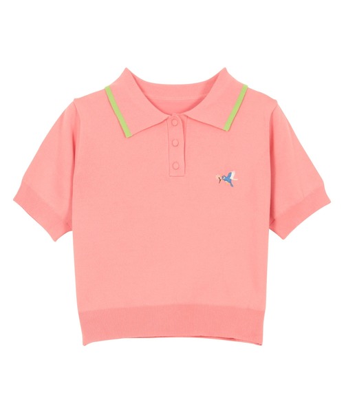胸元刺繍バイカラーポロニットトップス（ニット/セーター）｜KOBE