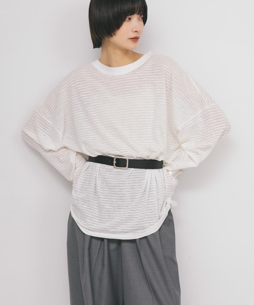 KBF(ケイビーエフ)の「シアーボーダールーズカットソー(Tシャツ/カットソー・レディース・パープル系その他/ブルー系その他/ピンク系その他/ホワイト系その他・ONE)」の1枚目の写真