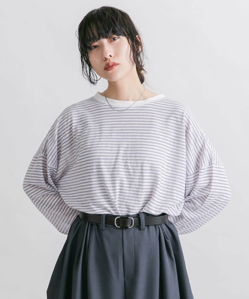 KBF(ケイビーエフ)の「シアーボーダールーズカットソー(Tシャツ/カットソー・レディース・パープル系その他/ブルー系その他/ピンク系その他/ホワイト系その他・ONE)」の3枚目の写真