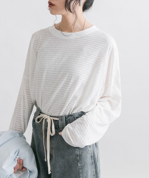 KBF(ケイビーエフ)の「シアーボーダールーズカットソー(Tシャツ/カットソー・レディース・パープル系その他/ブルー系その他/ピンク系その他/ホワイト系その他・ONE)」の7枚目の写真